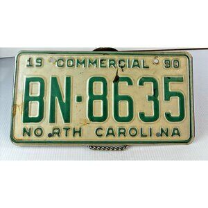 1990 North Carolina Commercial License Plate BN-8635 Green White NC Tag